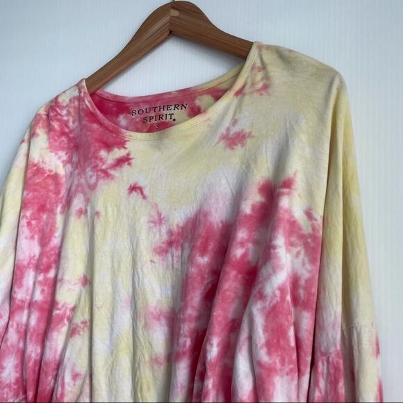 Southern spirit tie dye long sleeve cropped top with drawstring cuffs and hem - Picture 5 of 7